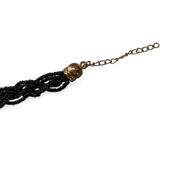 Two-Tone Black & Gold Beaded Braided Necklace With Adjustable Chain Closure 19"L - Picture 6 of 7